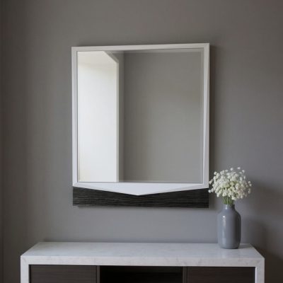 Homeroots - 44" Gray And White Glass And Wood Mounted Accent Mirror