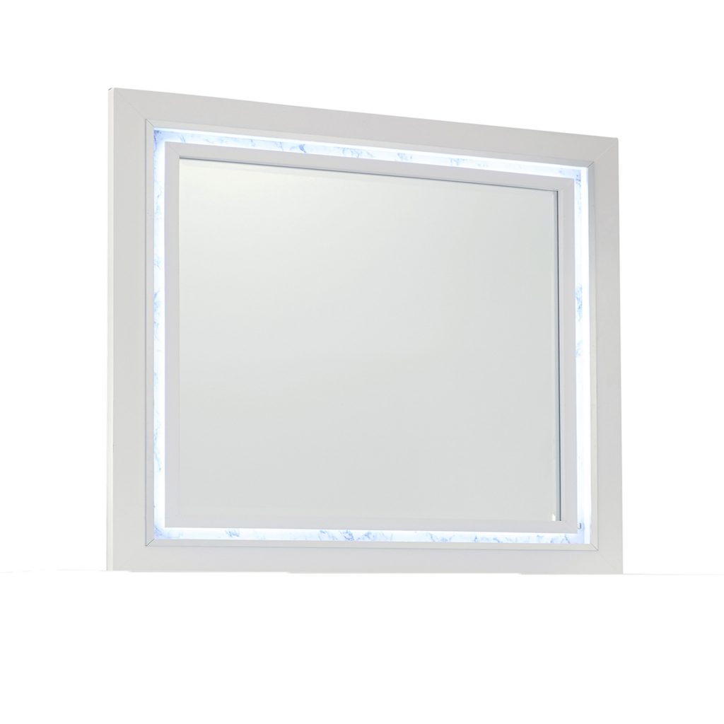 Homeroots - 41" White Faux Marble Wood Lighted Mounted Accent Mirror