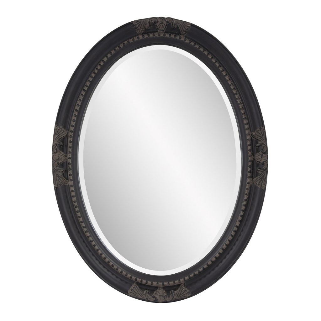Homeroots - 33" Black Ornate Oval Wood Framed Accent Mirror