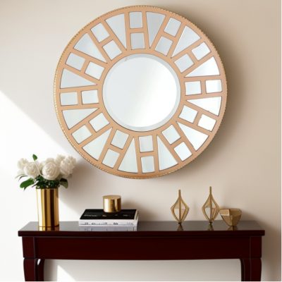 Homeroots - 32" Gold Round Metal Framed Accent Mirror