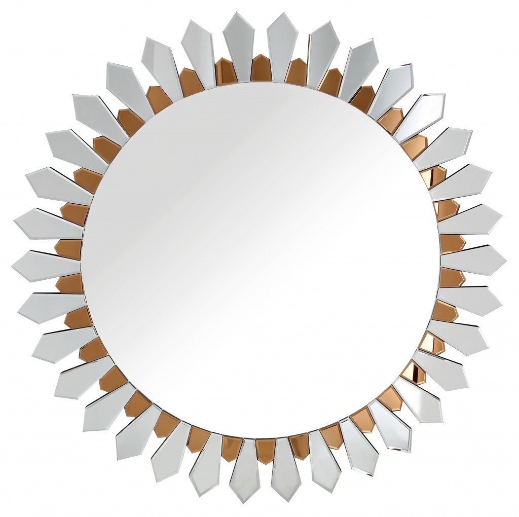 396592_1 Homeroots - 43" Gold Round Glass Framed Accent Mirror - Image 1