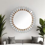 Homeroots - 43" Gold Round Glass Framed Accent Mirror - Image 9