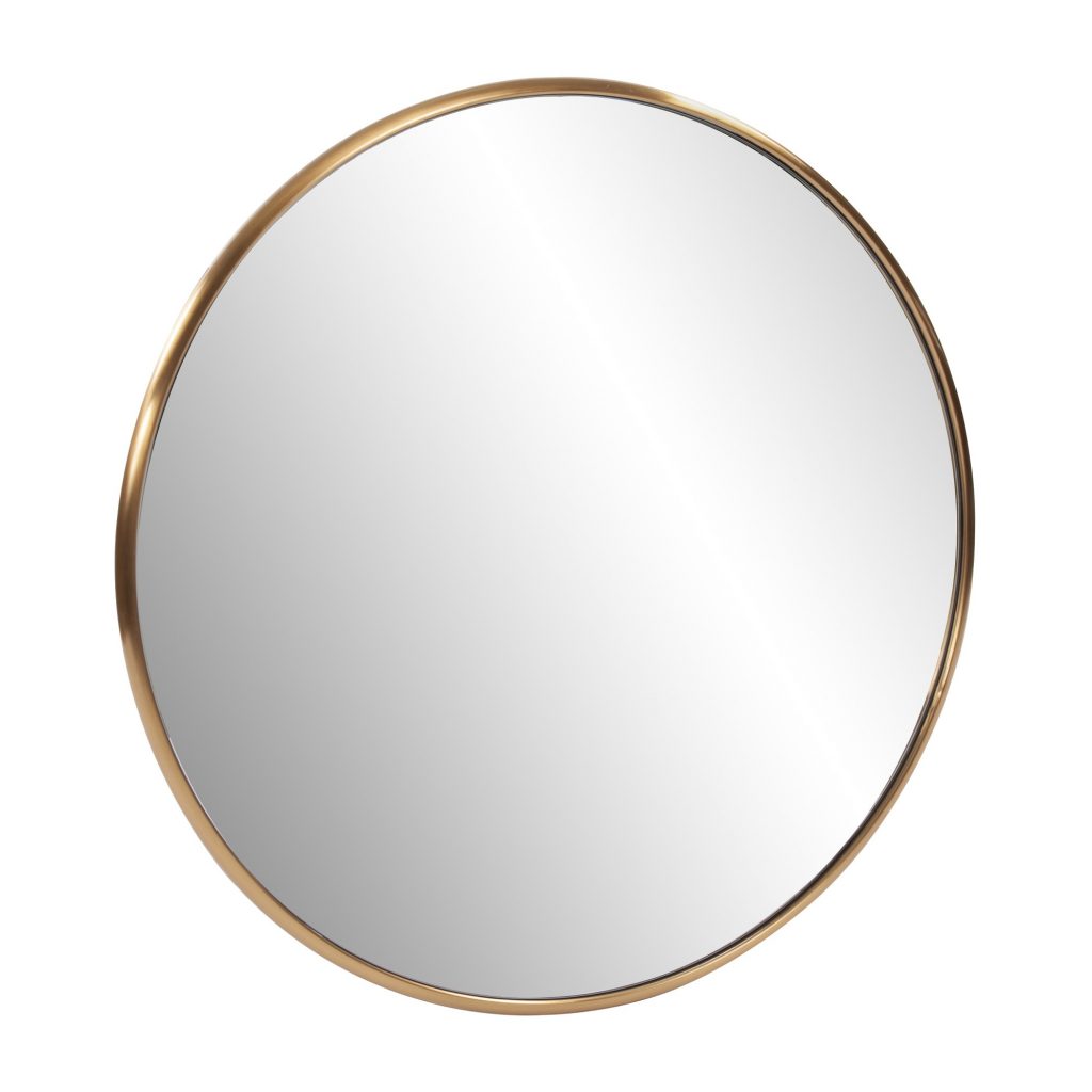 Homeroots - 32" Antiqued Brushed Brass Round Wall Mirror