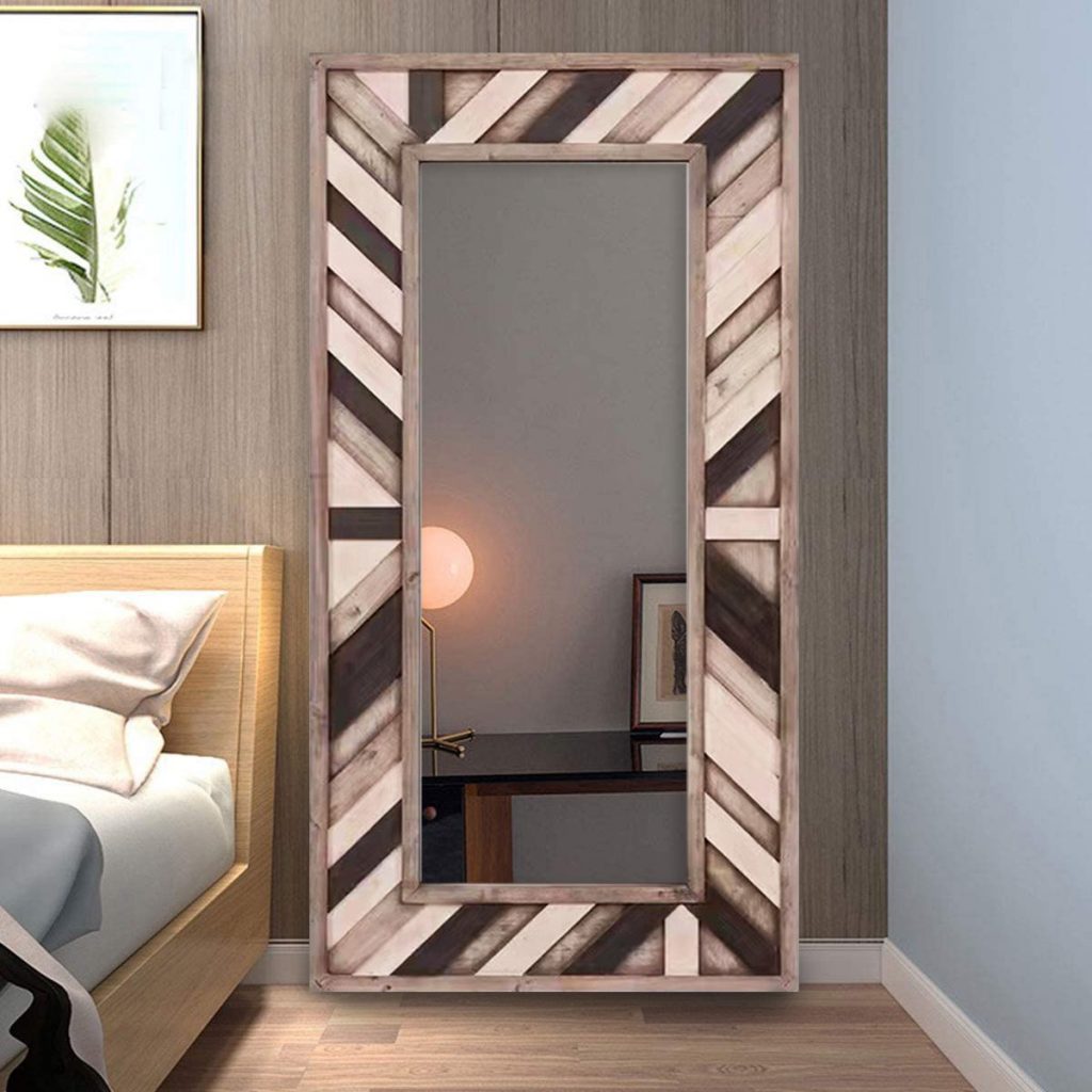 Homeroots - 71" Ivory and Gray Wood Framed Leaning Accent Mirror