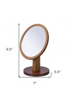 Homeroots - 10" Brown Round Framed Makeup Shaving Tabletop Mirror - Image 6