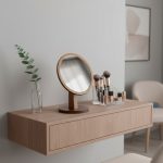 Homeroots - 10" Brown Round Framed Makeup Shaving Tabletop Mirror