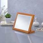 Homeroots - 8" Brown Wood Framed Freestanding Makeup Shaving Tabletop Mirror - Image 6