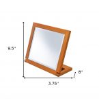 Homeroots - 8" Brown Wood Framed Freestanding Makeup Shaving Tabletop Mirror