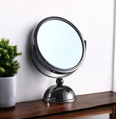 Homeroots - 9" Black Round Metal Framed Makeup Shaving Tabletop Mirror