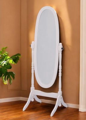 Homeroots - 60" White Oval Wood Framed Freestanding Cheval Mirror