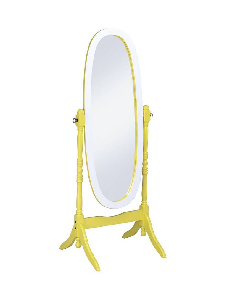 Homeroots - 59" Yellow Oval Solid Wood Framed Freestanding Cheval Mirror