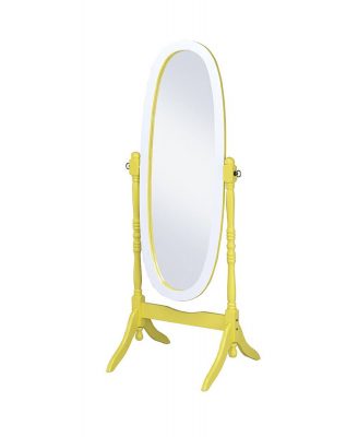 Homeroots - 59" Yellow Oval Solid Wood Framed Freestanding Cheval Mirror