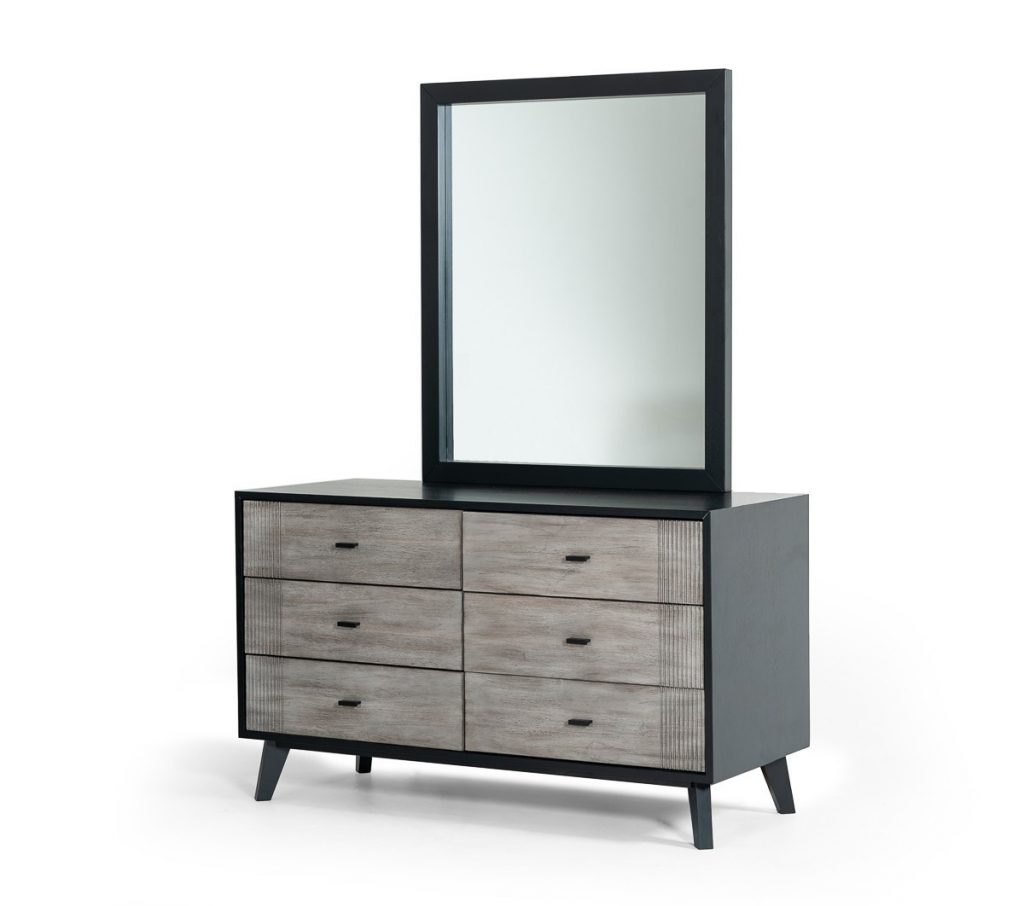Homeroots - 40" Black Ash Veneer Rectangle Wall Mounted Dresser Mirror Engineered Wood Framed