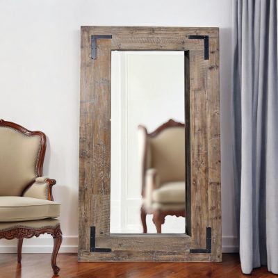 Homeroots - 75" Brown Wood Framed Leaning Accent Mirror