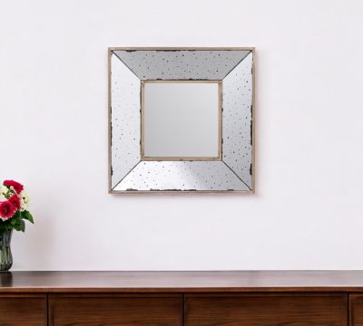 Homeroots - 12" Square Wall Mounted Vintage Style Glass Frame Accent Mirror