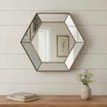 Homeroots - 18" Hexagon Wall Mounted Vintage Style Glass Frame Accent Mirror