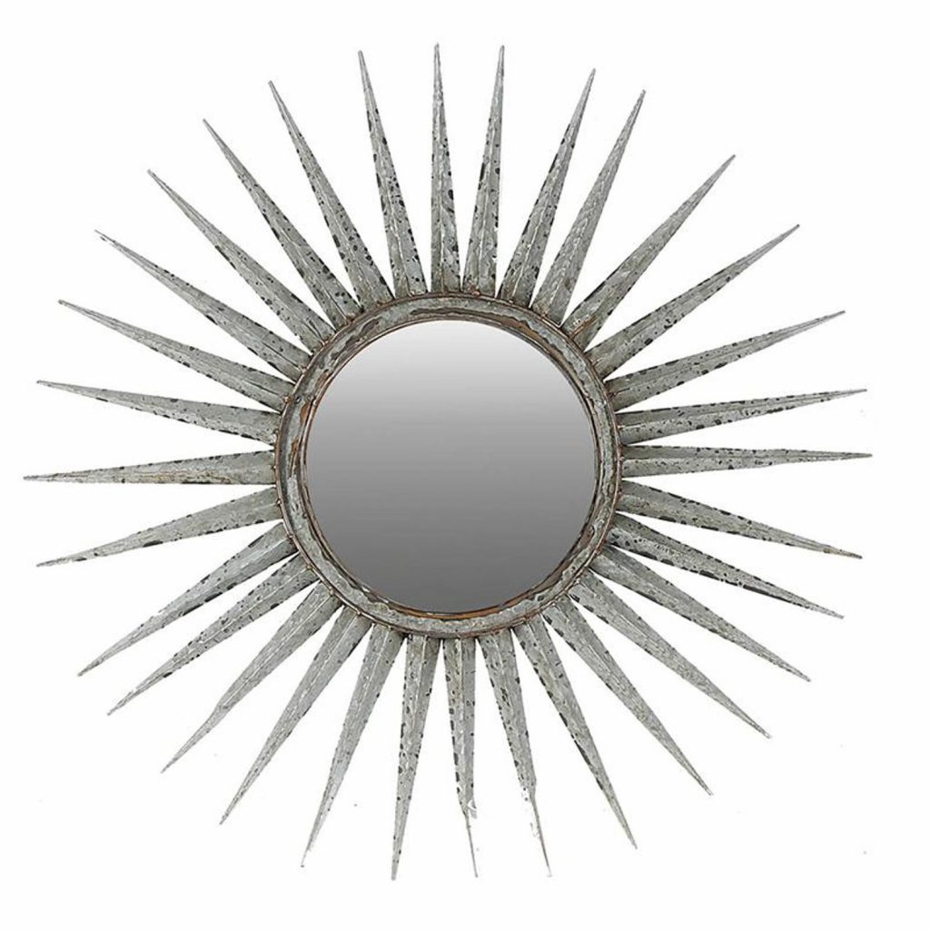 Homeroots - 30" Antiqued Silver Gray Sunburst Wall Mounted Accent Mirror