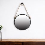 Homeroots - 30" Black Fame Round Wall Hanging Accent Mirror with Rope