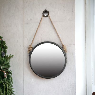 Homeroots - Black and Silver Round Accent Metal Mirror