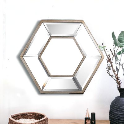 Homeroots - 12" Silver Hexagon Wall Mounted Accent Mirror