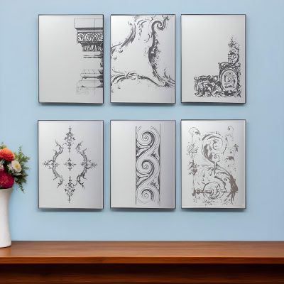 Homeroots - Set of Six Decorative Antiqued Glass Black Metal Framed Mirror Set