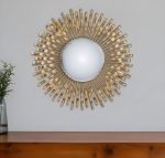 Homeroots - 27" Gold Sunburst Iron Framed Accent Mirror