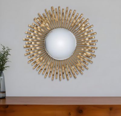 Homeroots - 27" Gold Sunburst Iron Framed Accent Mirror