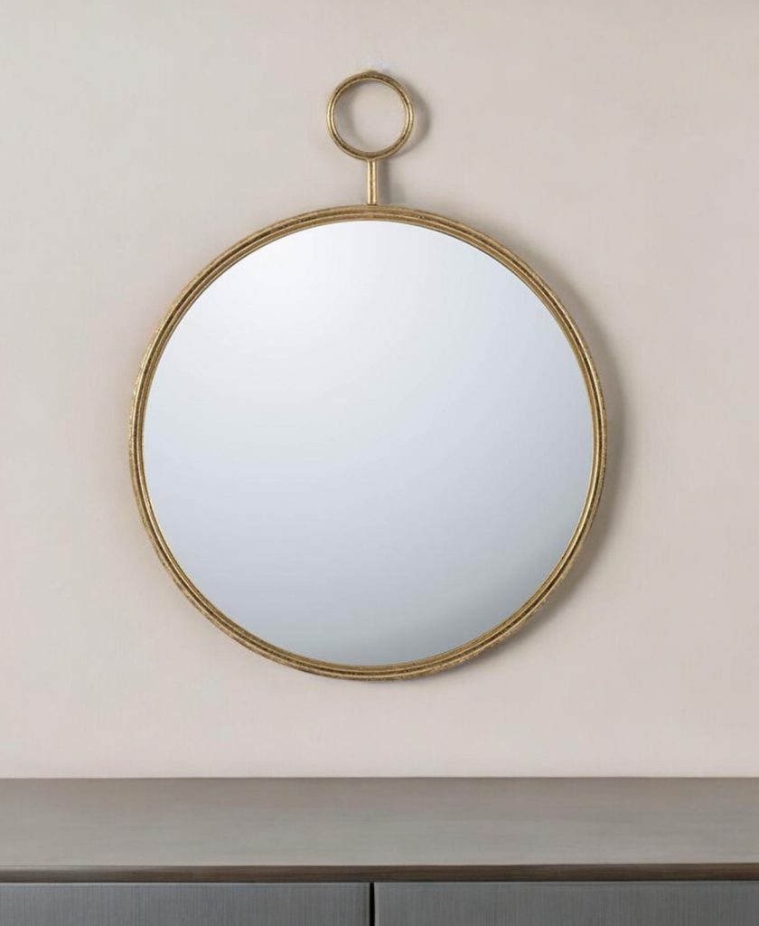 Homeroots - 32" Gold Round Iron Framed Accent Mirror