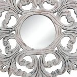 Homeroots - 24" White Floral Scrollwork Distressed Round Framed Accent Mirror - Image 4