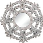 Homeroots - 24" White Floral Scrollwork Distressed Round Framed Accent Mirror - Image 3