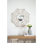 Homeroots - 24" White Floral Scrollwork Distressed Round Framed Accent Mirror - Image 6