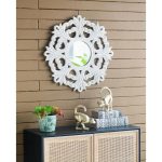 Homeroots - 24" White Floral Scrollwork Distressed Round Framed Accent Mirror - Image 8