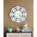 Homeroots - 24" White Floral Scrollwork Distressed Round Framed Accent Mirror - Image 9