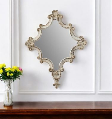 Homeroots - 30" White Diamond Solid Wood Framed Accent Mirror