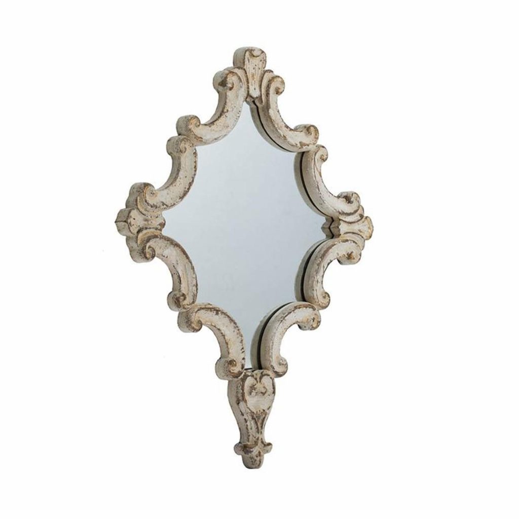 Homeroots - 30" White Diamond Solid Wood Framed Accent Mirror