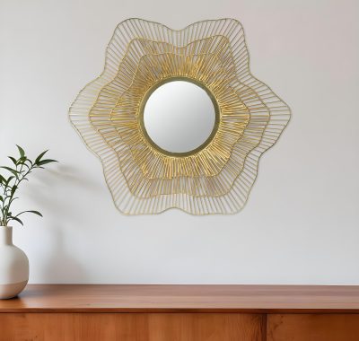 Homeroots - 27" Gold Floral Sunburst Iron Framed Accent Mirror