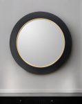 Homeroots - 32" Black And Gold Lighted Round Metal Framed Accent Mirror