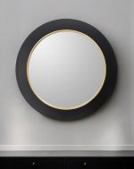 Homeroots - 32" Black And Gold Lighted Round Metal Framed Accent Mirror