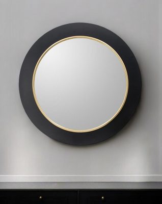Homeroots - 32" Black And Gold Lighted Round Metal Framed Accent Mirror