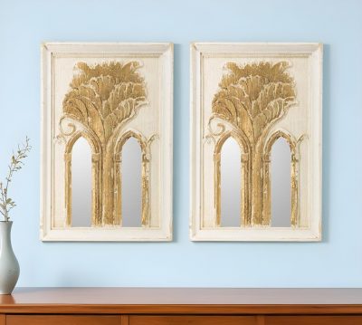 Homeroots - Set of Two 30" White and Gold Wood Framed Accent Mirrors