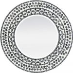 Homeroots - 24" Black And White Round Wood And Shell Framed Accent Mirror - Image 4