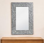 Homeroots - 36" Black And White Geometric Mosaic Capiz Shell Framed Accent Mirror