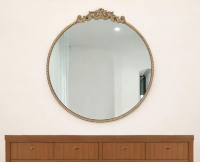 Homeroots - 32" Gold Crowned Top Iron Framed Accent Mirror