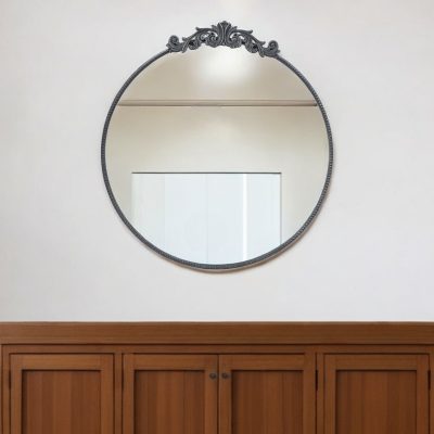 Homeroots - 39" Black Crowned Top Iron Framed Accent Mirror