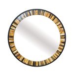 Homeroots - 32" Brown and Black Faux Stone Round Framed Accent Mirror - Image 2