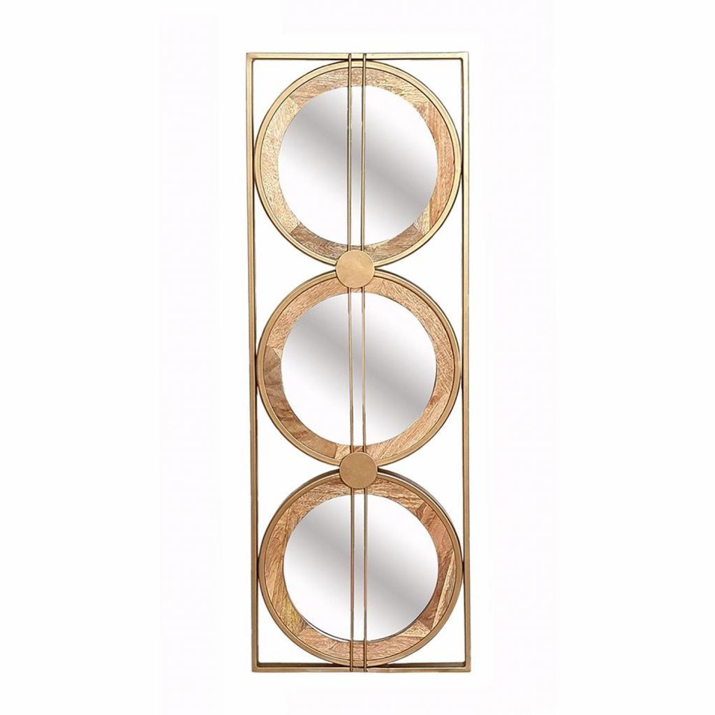 Homeroots - 14" Brown and Gold Aluminum and Wood Geometric Framed Accent Mirror