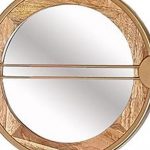 Homeroots - 14" Brown and Gold Aluminum and Wood Geometric Framed Accent Mirror - Image 5