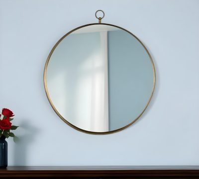 Homeroots - 28" Gold Round Iron Framed Accent Mirror