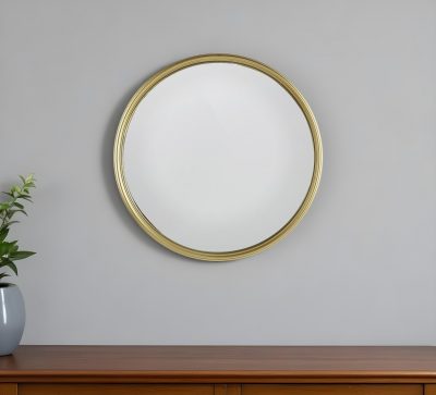 Homeroots - 15" Gold Round Iron Textured Framed Accent Mirror