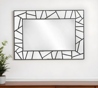 Homeroots - 28" Black Metal And Glass Mosaic Framed Accent Mirror